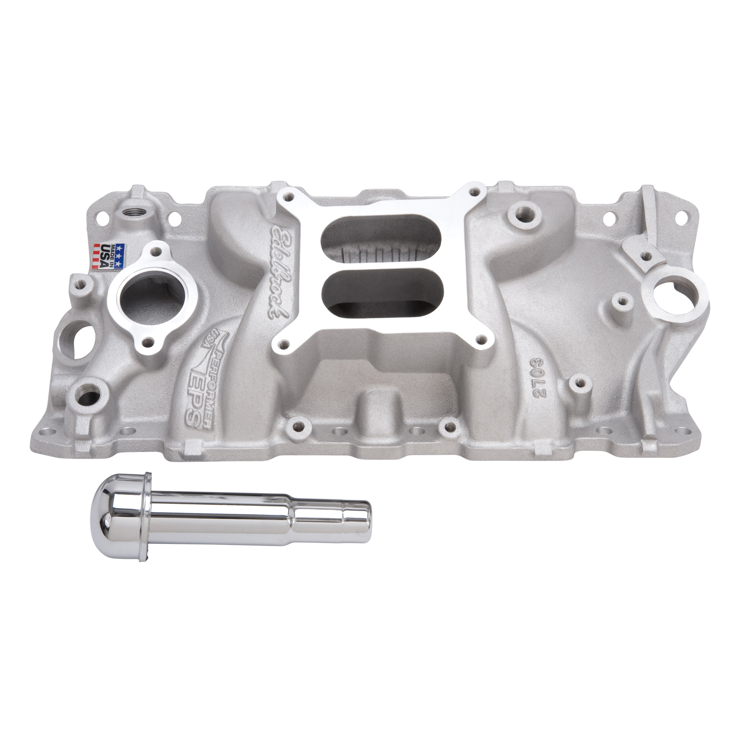 Performer EPS Intake Manifold With Oil Fill Tube for 1955-86 Small-Block Chevy