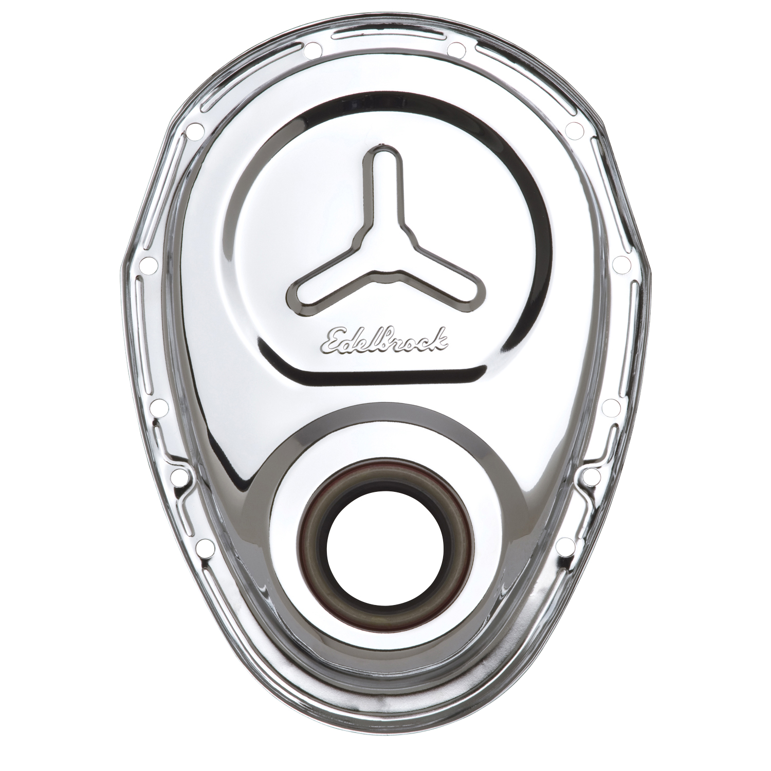 Timing Cover SBC Stamped Steel With Welded Star & Logo Chrome