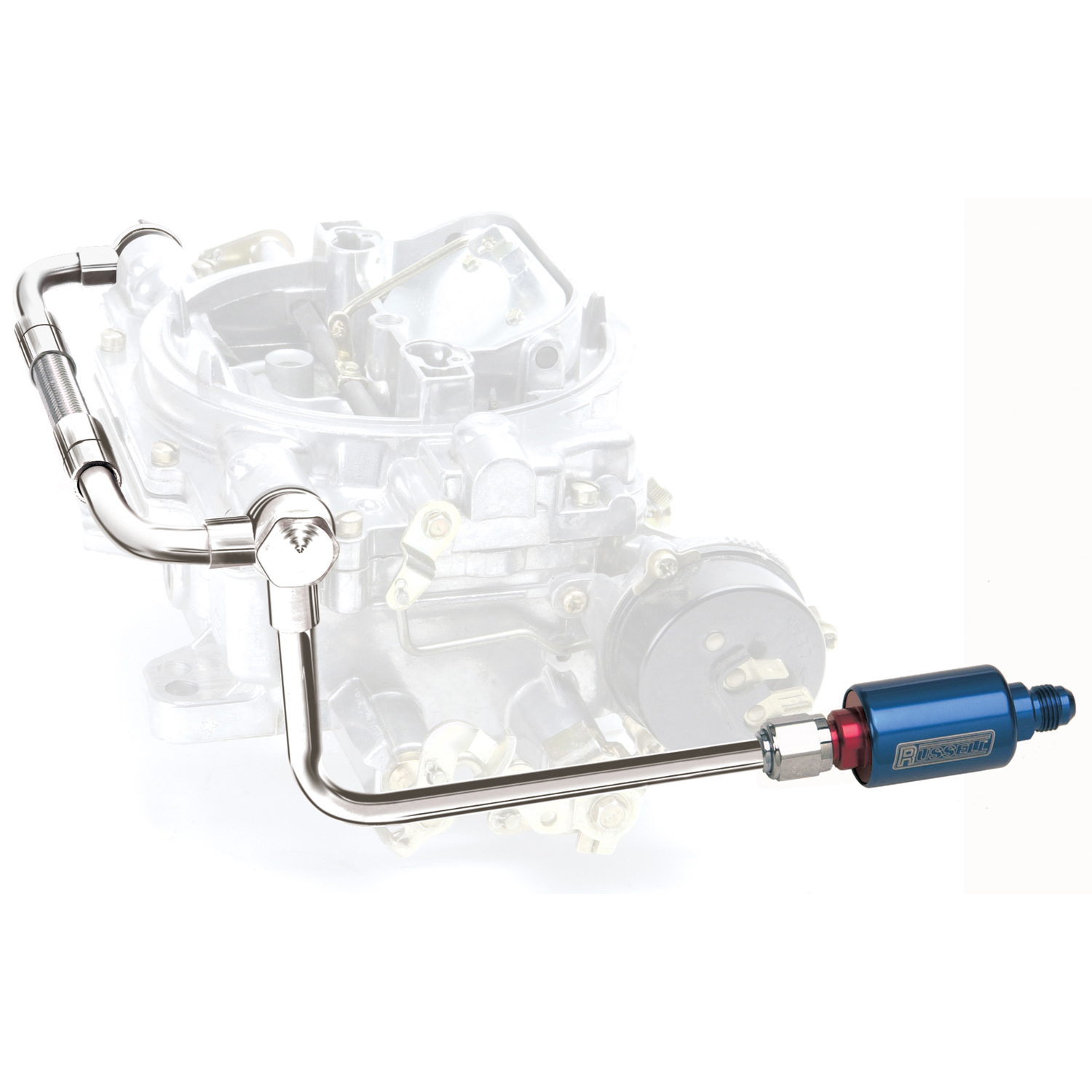 Dual-Feed Fuel Line Chrome With Blue Anodized Aluminum Filter