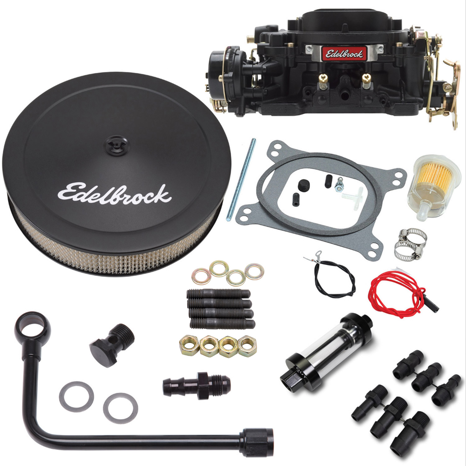 Edelbrock Performer 600 CFM Black Carburetor Air & Fuel Filter Bundle