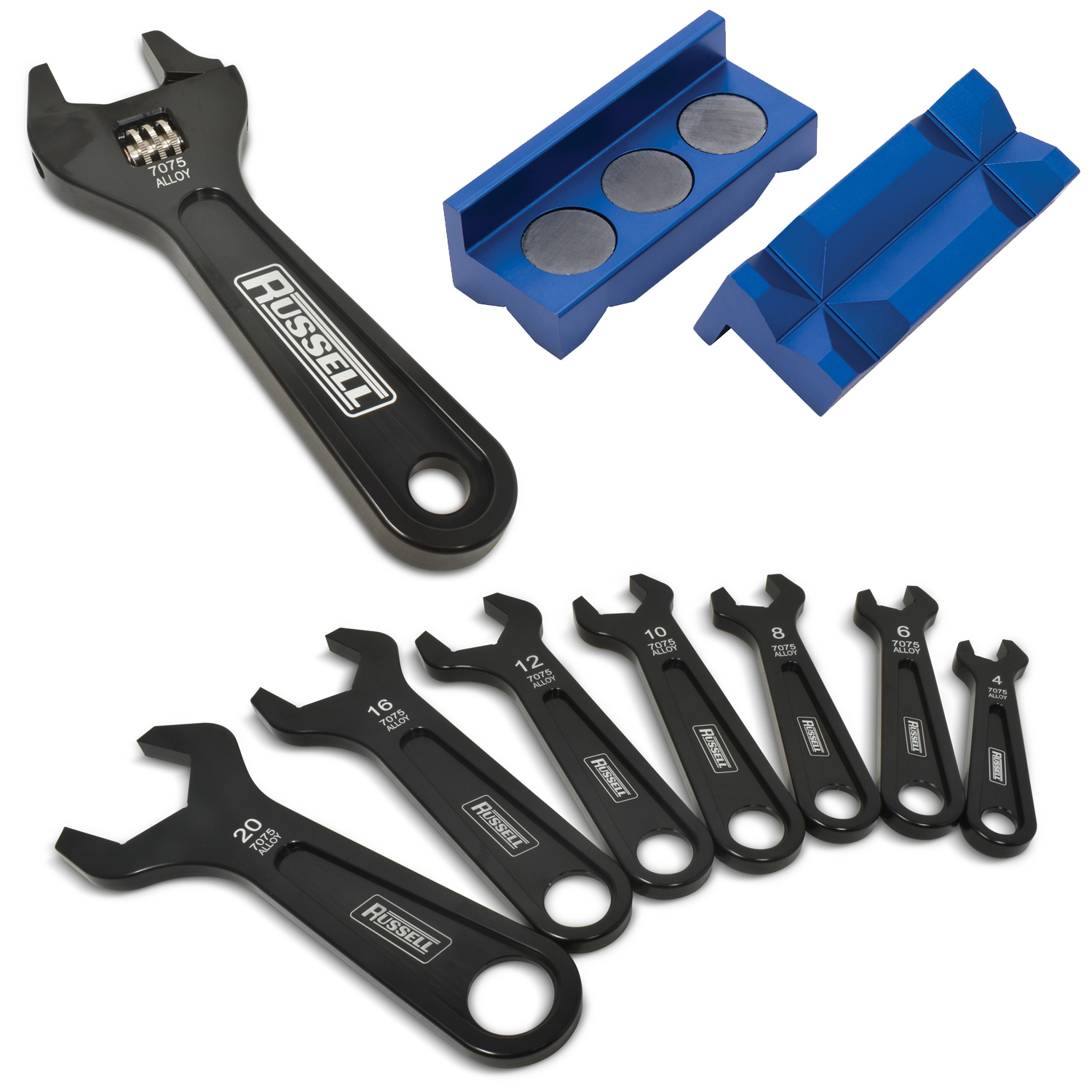 Russell Adjustable Aluminum AN Wrench & Vice Jaws Bundle