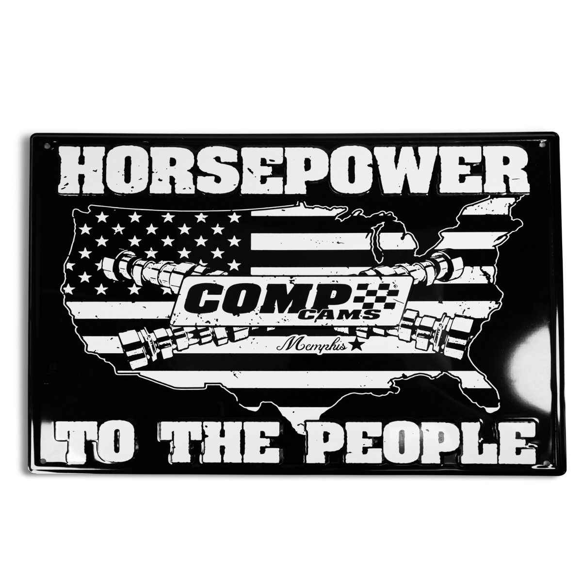 COMP Cams "Horsepower To The People" Black and White 16"x12" Tin Garage Sign